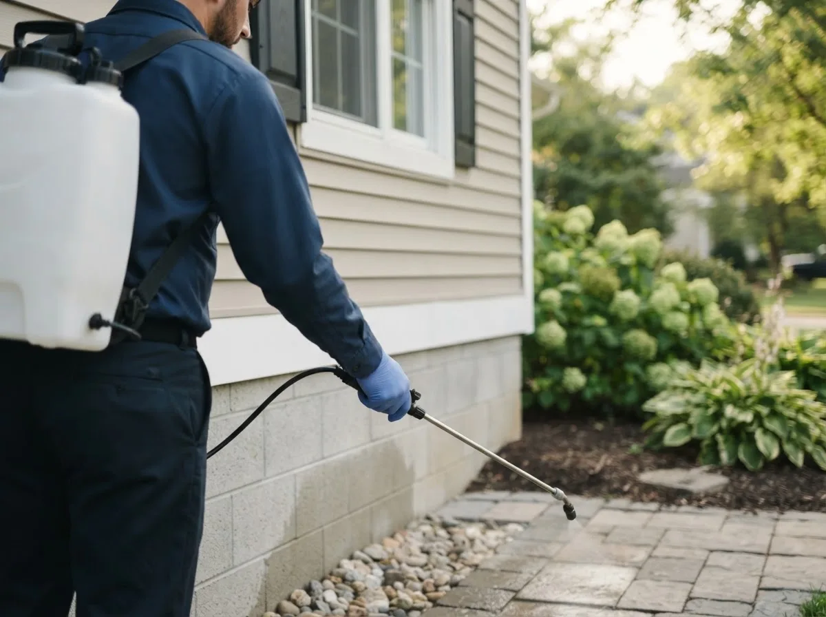 Pest control technician inspecting a home in Yantis, TX